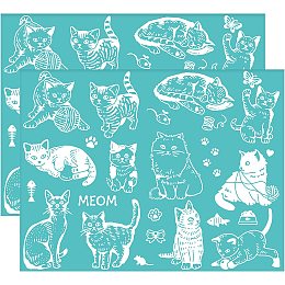 OLYCRAFT 2 Pcs Cat Pattern Self-Adhesive Silk Screen Printing Stencil Vintage Mouse Butterfly Mesh Transfer Stencil Fish Silk Screen Stencil for Painting on Wood T-Shirt Fabric 11x8.6 inch