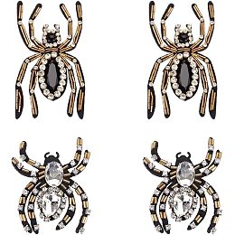 WADORN 4pcs Spider Shape Applique, 2 Styles Rhinestone Black Spider Applique Crystal Beaded Spider Sew On Patch Appliques for DIY T-Shirt Jackets Hat Halloween Christmas Party Decor