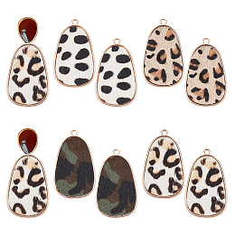 BENECREAT 8Pcs 4 Style Geometric Style Cow Print Pendants, Teardrop Leopard Alloy Earring Pendant for Earring Necklace Jewelry Making, 1.38x0.83", 1.8mm Hole