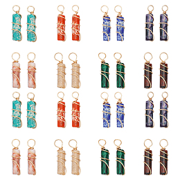 CHGCRAFT 32Pcs 8 Colors Natural Crystal Pendant Quartz Gemstone Pendant with Golden Tone Copper Wire Wrapped Column Shape Charm for Necklace Jewelry Making DIY Craft, 18-20mm Length