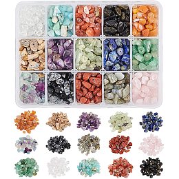 NBEADS 1 Box Gemstone Chips Beads, 15 Styles Natural Irregular Shaped Nugget Loose Beads Energy Stone for Jewelry Making, 5-10mm