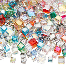 ARRICRAFT 240Pcs 3 Style Faceted Transparent Glass Beads, Cube, Mixed Color, 4~7x4~7x4~7mm, Hole: 1.2~1.5mm