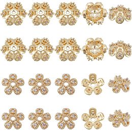 DICOSMETIC 20Pcs 2 Style Caps Spacer Beads 5-Petal Flower Bead Caps Hollow Flower Beads End Caps Cubic Zirconia Beads Bali Tibetan Bead Caps for Jewelry Making Crafts Supplies, Hole: 1mm