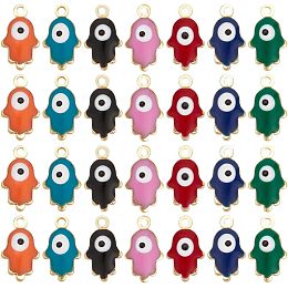 SUNNYCLUE 56Pcs 7 Colors Hamsa Hand Evil Eye Charms Evil Eye Charm Hamsa Hand Beads Egyptian Eye Fatima Miriam Symbol Hand Brass Enamel Lucky Charm for Jewelry Making Charms Findings DIY Necklace