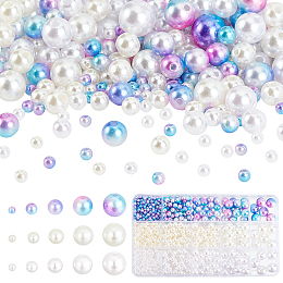 PandaHall Elite Imitation Pearl Beads, 1200pcs 15 Styles Smooth Luster Plastic Pearl Beads 4/6/8/10/12mm White Old Lace Gradient Mermaid Round Loose Beads for Jewellery Wedding Party Decor, 1.5~2.3mm Hole