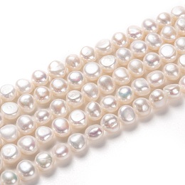 Honeyhandy Grade AAA Natural Cultured Freshwater Pearl Beads Strands, Potato, White, 8~9x9~10mm, Hole: 0.6mm, about 36~37pcs/strand, 13.58~13.78 inch(34.5~35cm)