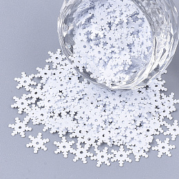 Honeyhandy Ornament Accessories, PVC Plastic Paillette/Sequins Beads, Christmas Snowflake, White, 7.5x7.5x0.3mm, Hole: 1mm, about 1000pcs/bag