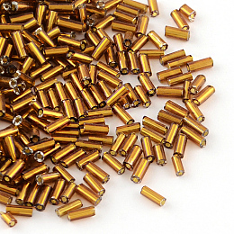 Honeyhandy Glass Bugle Beads, Silver Lined, Saddle Brown, 4~4.5x2mm, Hole: 1mm, about 450g/bag, 14000pcs/bag