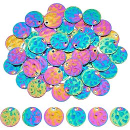 DICOSMETIC 50Pcs Flat Round Charms Textured Stamping Tag Pendants Coin Blank Tag Pendants Round Engravable Pendant Rainbow Color Disc Charm Stainless Steel Charms for Jewelry Making, Hole: 1.2mm