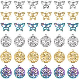 DICOSMETIC 24Pcs 2 Styles Trinity Knot Charms 3 Colors Butterfly Charms Flat Round with Knot Charms Hollow Celts Knot Pendants Metal Triquetra Knot Charms for Jewelry Making, Hole: 2~2.5mm