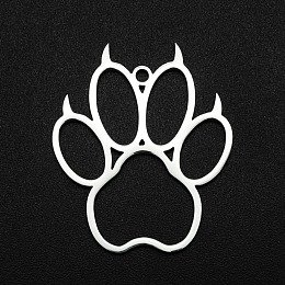 Honeyhandy 201 Stainless Steel Pendants, Laser Cut, Hollow, Bears Paw, Stainless Steel Color, 29.5x25x1mm, Hole: 1.6mm