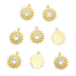 Honeyhandy 201 Stainless Steel Pendants, with Crystal Rhinestone, Sun, Golden, 15x12x3.5mm, Hole: 1.5mm