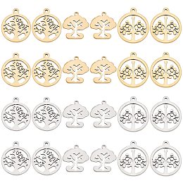 UNICRAFTALE 24pcs Shapes Tree Pendants Stainless Steel Charms Hypoallergenic Metal Dangle Charm for DIY Bracelet Necklace Jewelry Making Golden & Stainless Steel Color