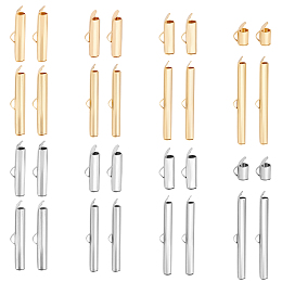 UNICRAFTALE about 64Pcs 2 Styles Stainless Steel Slide On End Clasp 2 Colors Tubes End Caps Crimp End Tube Buckle Clasps for Bead Looms Seed Bead Multi-Strand Necklace Jewelry Making 8.5~40 mm