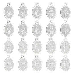 Unicraftale 20Pcs Ion Plating(IP) 304 Stainless Steel Charms, Laser Cut, Oval with Virgin Mary, Stainless Steel Color, 14.5x9x0.6mm, Hole: 1.2mm