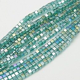 Honeyhandy Electroplate Glass Beads Strands, AB Color Plated, Faceted, Cube, Turquoise, 4x4x4mm, Hole: 1mm