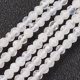 Honeyhandy Natural Rainbow Moonstone Bead Strand, Round, Faceted, 3mm, Hole: 0.8mm, about 127pcs/strand, 15.7 inch(40cm)