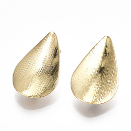 Honeyhandy Brass Stud Earring Findings, with Loop, Teardrop, Real 18K Gold Plated, 19.5x13mm, Hole: 2mm, Pin: 0.7mm