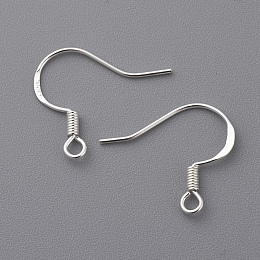 Honeyhandy 925 Sterling Silver Earring Hooks, Silver, 16~18x14mm, Hole: 2mm, Pin: 0.7mm