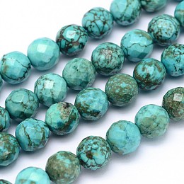 Arricraft Faceted Round Natural Howlite Beads Strands, Dyed & Heated, Medium Turquoise, 8mm, Hole: 1mm, about 49pcs/strand, 15.3 inches