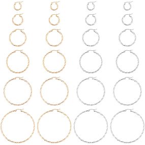 UNICRAFTALE 12Pairs 2 Colors 6 Sizes Twisted Ring Hoop Earrings Titanium Steel Large Hoop Earrings 12 Gauge Circle Earrings for Women Light Weight Big Earrings Endless Round Earrings