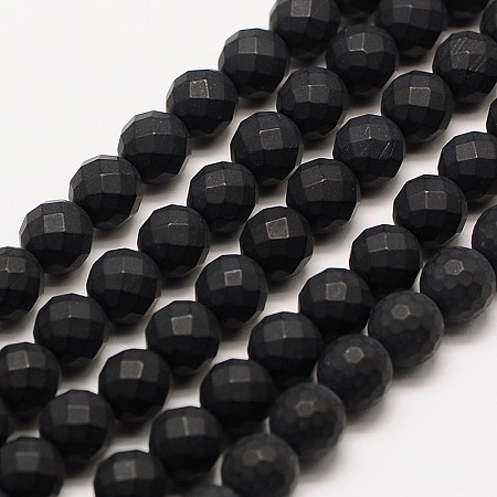 Arricraft Frosted Natural Black Agate Bead Strands, Dyed, Faceted(64 Facets) Round, 8mm, Hole: 1.5mm, about 49pcs/strand, 15.5 inches