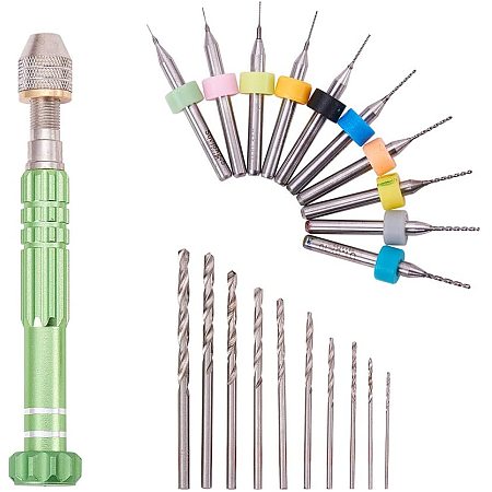 Arricraft 21pcs Hand Drill Set, Pin Vise Hand Drill Mini Drills and Twist Drills for Metal Wood, Delicate Manual Work, Electronic Assembling Model Making, DIY Drilling (0.15-1 mm PCB Drill)