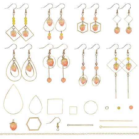 SUNNYCLUE DIY Flower Earring Making Kits, include Handmade Natural Real Flower Dried Pendants, Natural Malaysia Jade & Glass Beads, Brass Earring Hooks & Cable Chains & Linking Rings, Golden, 18x20x1mm, 2pcs/box