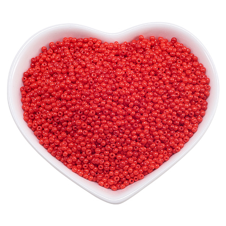 ORNALAND Glass Seed Beads, Grade A, Baking Varnish, Opaque Colours, Round, Orange Red, 2x1.5mm, Hole: 0.7mm; about 11200pcs/bag
