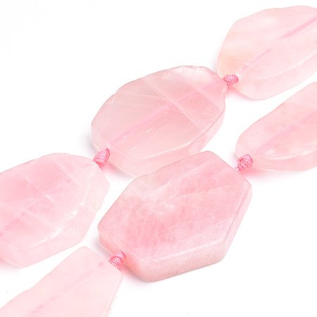 Arricraft Natural Rose Quartz Beads Strands, Flat Slab Beads, Nuggets, 28~60x15~42x6~8mm, Hole: 3mm, about 8~12pcs/strand, 16.3 inches