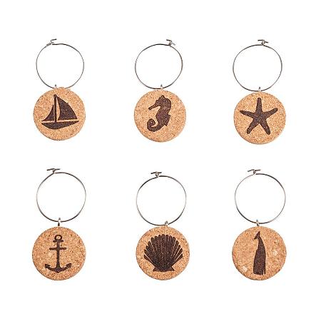 PandaHall Elite 12pcs 1-Inch Wine Charms for Glass Ring Cork Charms Glass Marks Drink Tags for Party Favors Family Gathering, 6 Designs