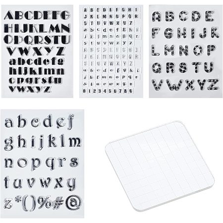 GLOBLELAND 4 Sheets Letter Clear Stamps with Acrylic Board Letter Silicone Transparent Seal Stamps Set for Card Making DIY Scrapbooking Photo Album Decorative Paper Craft