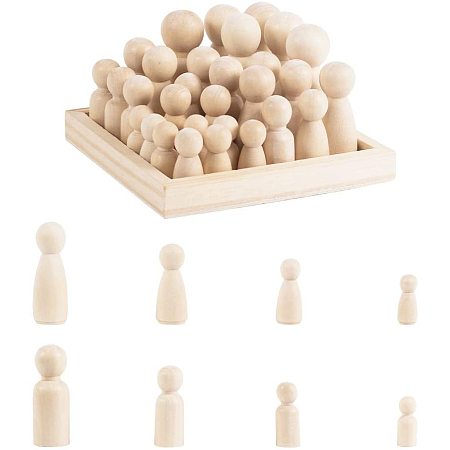 PH PandaHall 30 pcs 8 Styles Natural Unfinished Wood Peg Doll Bodies Wooden People Decorations Family Craft People Set for Arts, Male and Female