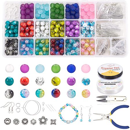 PH PandaHall 868pcs Beads Supplies Kit with 18 Color Glass Loose Beads, Spacer Beads, Earrings, Jewelry Pliers, Findings and 2 Rolls Crystal Thread Strings for Necklace Earring Bracelet Jewelry Making