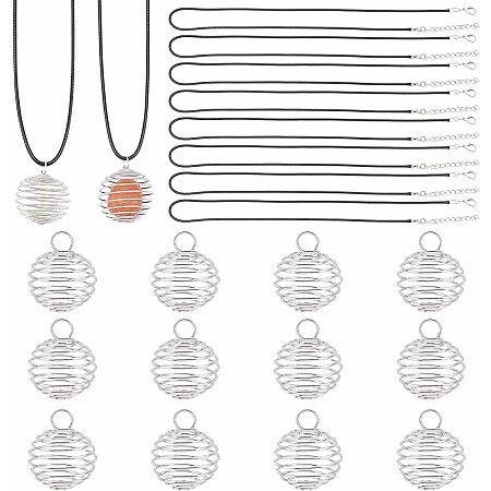 SUNNYCLUE 50Pcs Spiral Cage Pendants Necklace Making Kit Including 40Pcs Wire Cage Stone Holder 10Pcs Cotton Cord Necklace for Beginners DIY Necklace Jewellery Making Crafting