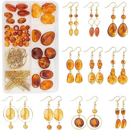 SUNNYCLUE 1 Box DIY 10 Pairs Teardrop Beads Acrylic Amber Beads for Earring Making Kit Flat Round Sandy Brown Oval Chocolate Acrylic Beads Starters Beginners DIY Craft Adult Women