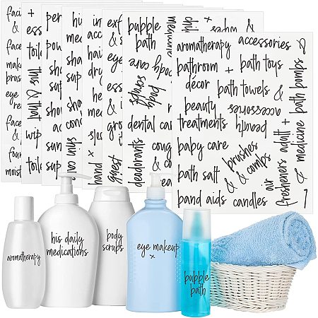 NBEADS 189 Pcs Bathroom Organization Labels, Waterproof Bottle Label Stickers Preprinted Labels Set Self Adhesive Home Organizing Stickers for Laundry Room, Linen Closet, Bathroom