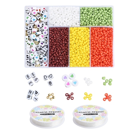 Arricraft DIY Jewelry Making Kits, Including 8/0 Baking Paint & Opaque Colours Glass Round Seed Beads, Round ABS Plastic Beads, Cube Craft Style & Opaque Acrylic Beads, Elastic Crystal Thread, Mixed Color, Beads: 3200~3210pcs/set