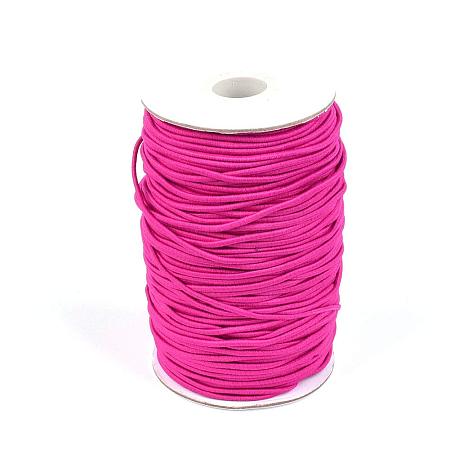 NBEADS A Roll of 70m Round Elastic Cord Beading Crafting Stretch String, with Fiber Outside and Rubber Inside, Hot Pink, 2mm