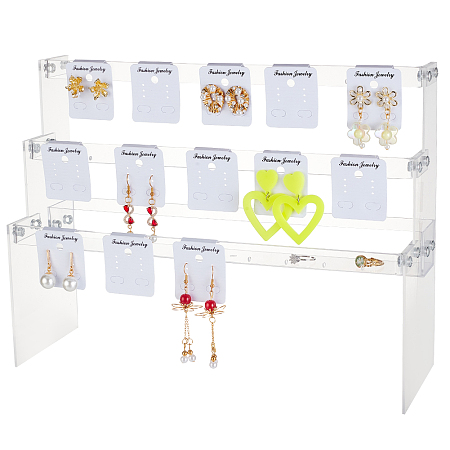 PandaHall Elite Earring Display Holder 3-Tier Stud Earring Organizer Dangle Hoop Earring Storage Display Retail Jewelry Photography Props Jewelry Display with 21pcs Cards for Retail Show Exhibition