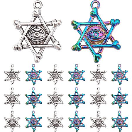 PandaHall Elite 20pcs Star of David Charms, 2 Color Ancient Eye of Horus Pendants Six-Pointed Star Charms Ancient Egyptian Pendants Alloy Tibetan Charms for Earring Necklace Jewelry Making