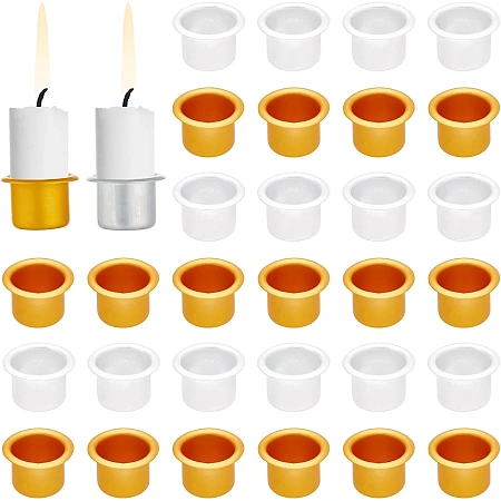 PandaHall Elite 40pcs Candlestick Holder Cup, Aluminum Metal Candle Inserts 0.7x1 Inch Candle Drip Protectors Drip Catchers for Wax Dripping Jar Candle Accessories Valentine Christmas, Gold & Platinum