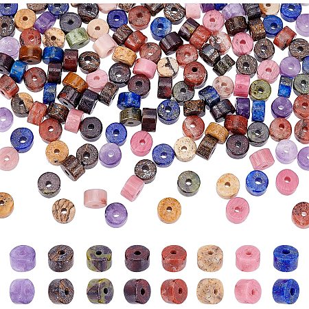 NBEADS 240 Pcs 8 Styles Natural Heishi Stone Beads, About 4mm Mini Disc Spacer Beads Flat Round Loose Stone Beads for Bracelet Earrings Necklace and Jewelry Making