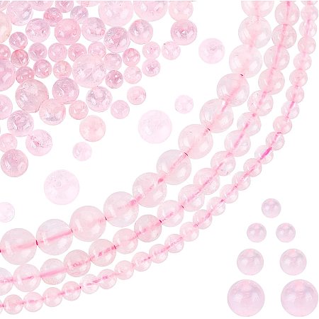 PandaHall Elite 200pcs 3 Strands Natural Stone Beads, Rose Quartz Round Gemstone Loose Spacer Beads Pink Crystal Beads for Bracelets Necklace Jewelry Making (4mm, 6mm, 8mm)