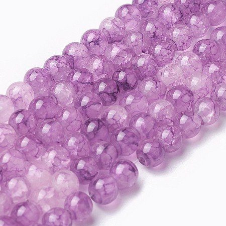 Spray Painted Glass Beads Strands, Round, Medium Orchid, 6~6.5mm, Hole: 1mm, about 137pcs/strand, 31.8 inches(81cm)