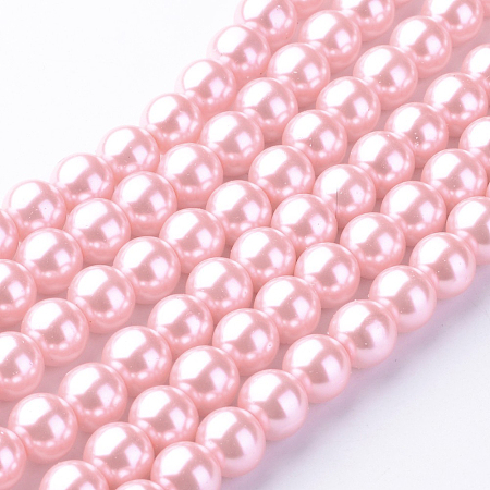 Baking Painted Pearlized Glass Pearl Round Bead Strands, Pink, 10~11mm, Hole: 1.5mm; about 85pcs/strand, 31.4 inches1.5mm