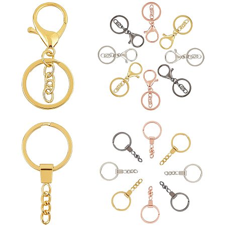 PandaHall Elite 4 Colors 16 pcs Lobster Trigger Swivel Clasps Hooks with 16 pcs Split Key Rings for Keychain Jewelry DIY Craft Making, Totally 32 pcs