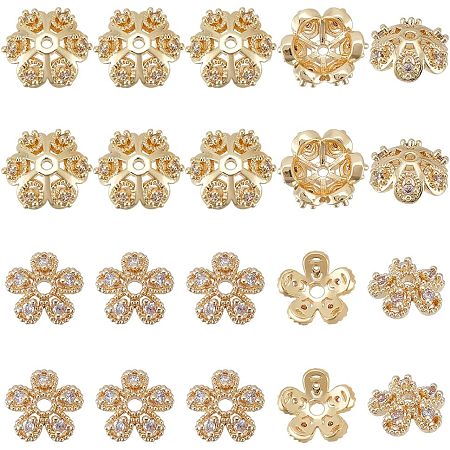 DICOSMETIC 20Pcs 2 Style Caps Spacer Beads 5-Petal Flower Bead Caps Hollow Flower Beads End Caps Cubic Zirconia Beads Bali Tibetan Bead Caps for Jewelry Making Crafts Supplies, Hole: 1mm