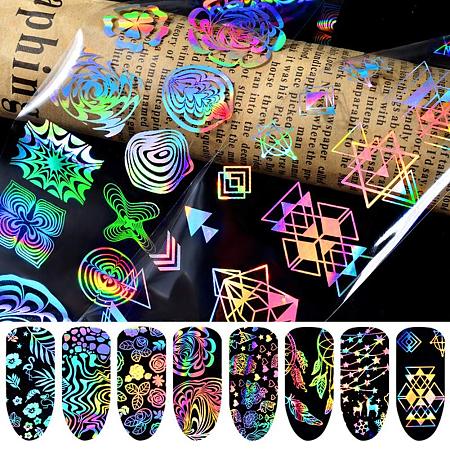 NBEADS 3 Sets of Nail Art Foil Sticker Holographic Laser Gradient Starry Sky Geometry Flower Manicure Transfer Decals