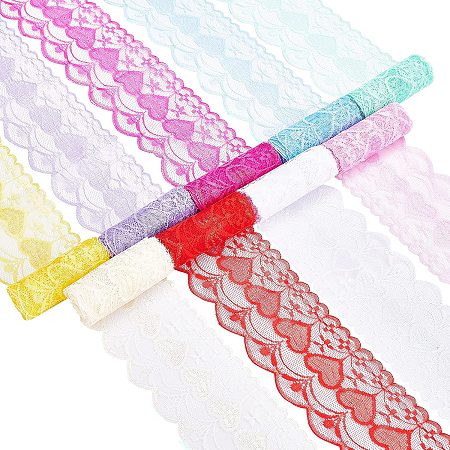 BENECREAT 18 Yard 9 Colors Heart Pattern Nonelastic Lace Trim Cotton Lace Ribbon for Wedding Party Decorating, Sewing, Jewelry Making, Gift Package Wrapping, 3 inch Wide